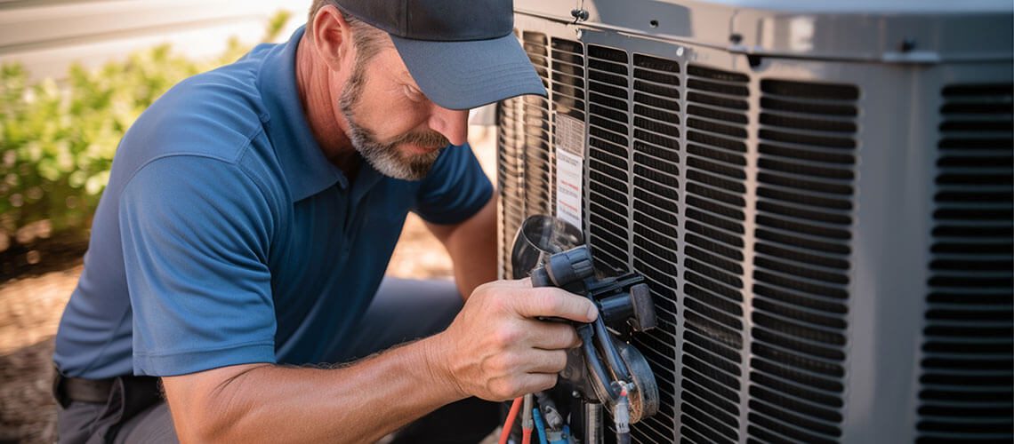 man maintaining an HVAC unit